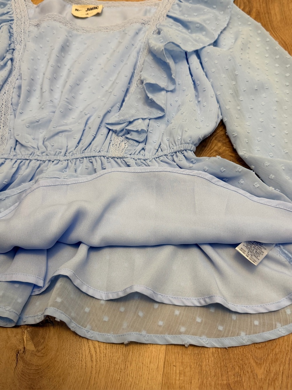 Savanna Jane Blue Swiss Dot Peplum Blouse - Picture 4 of 5